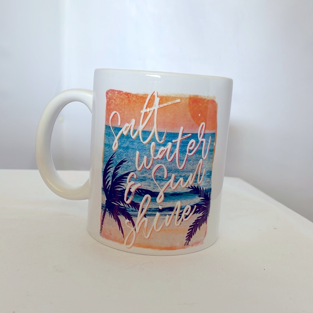 Coffee mug 11oz. Handmade design ocean sunset and palm trees design